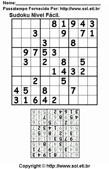 Sudoku Para Imprimir Com Respostas 109