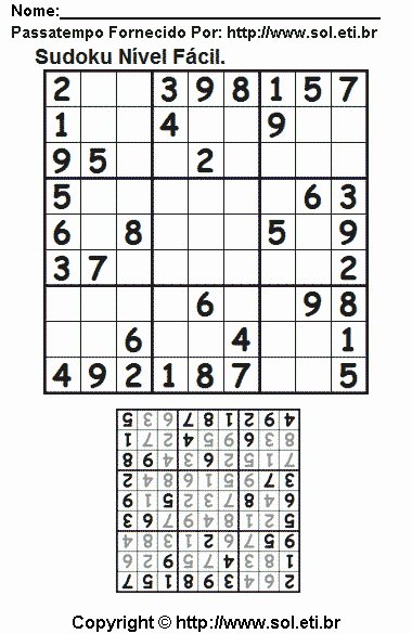 Sudoku Para Imprimir Com Respostas 592