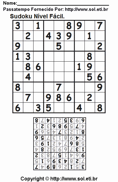 Sudoku Para Imprimir Com Respostas 606