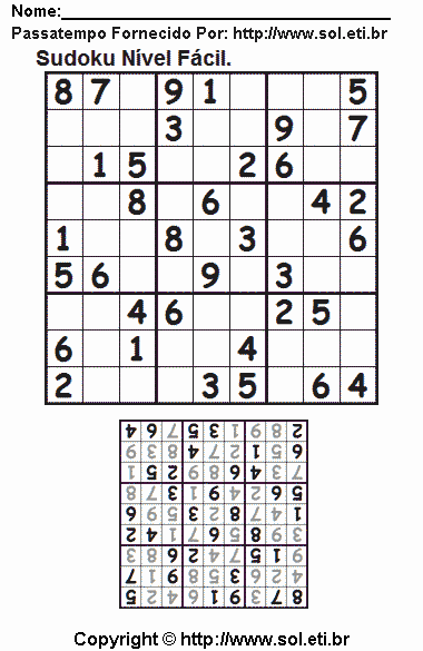 Sudoku Para Imprimir Com Respostas 664