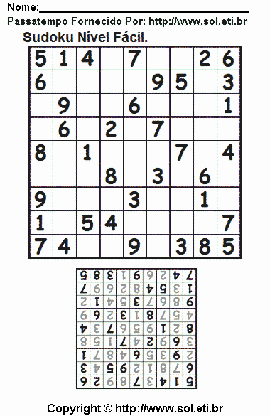 Sudoku Para Imprimir Com Respostas 708