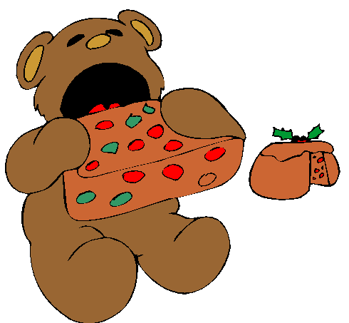 Urso Comendo Bolo Natal.
