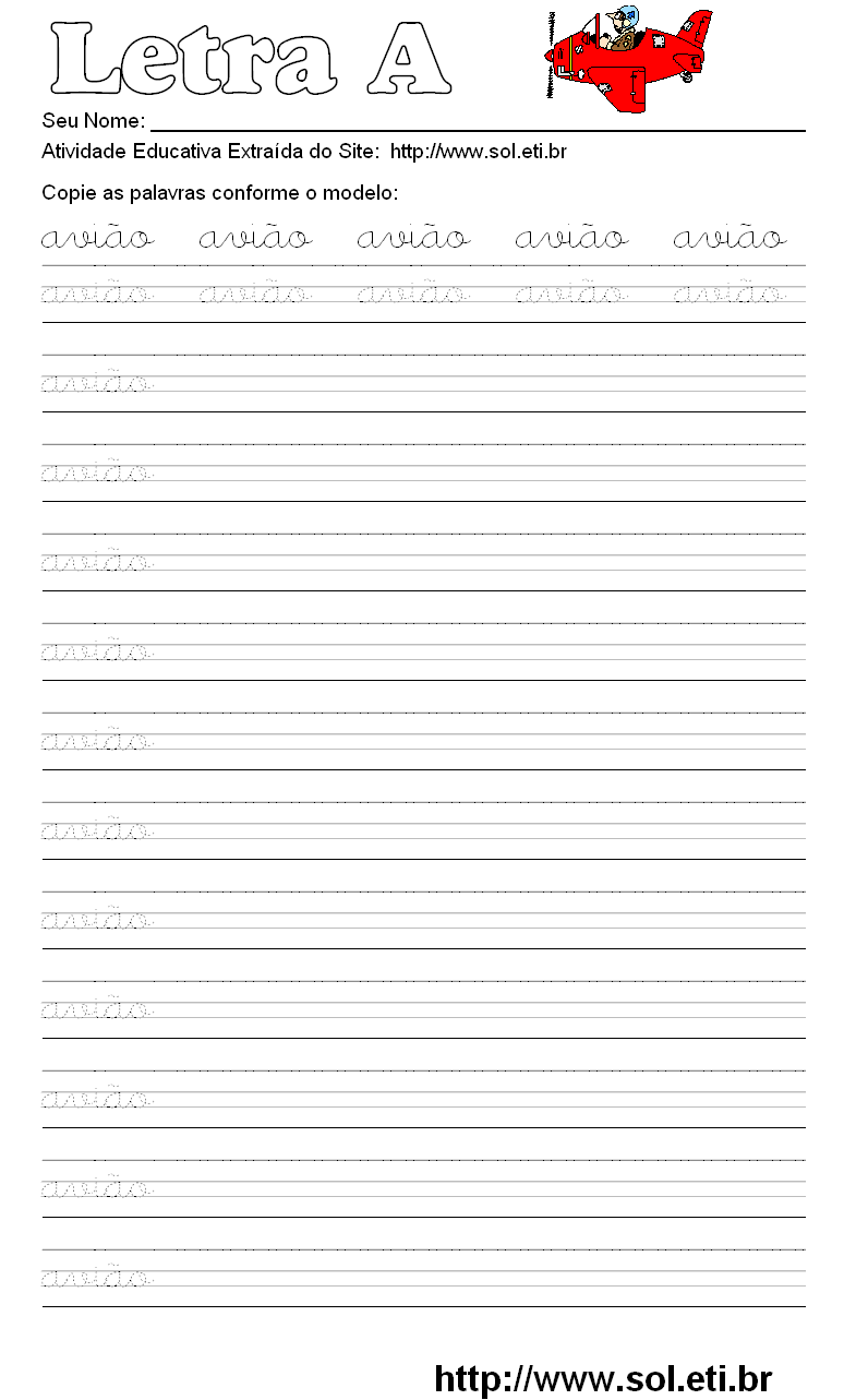 Atividade Pontilhada Com a Letra A de AVIÃO.