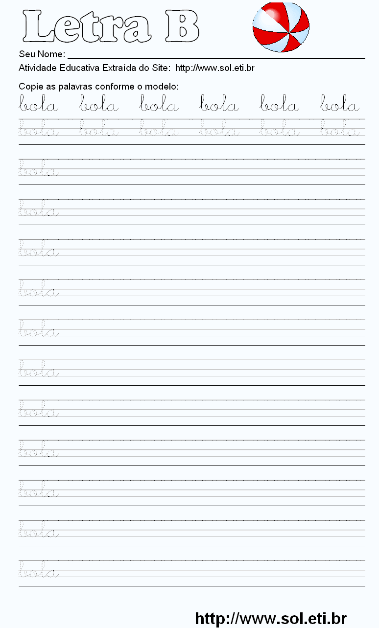 Atividade Pontilhada Com a Letra B de BOLA.