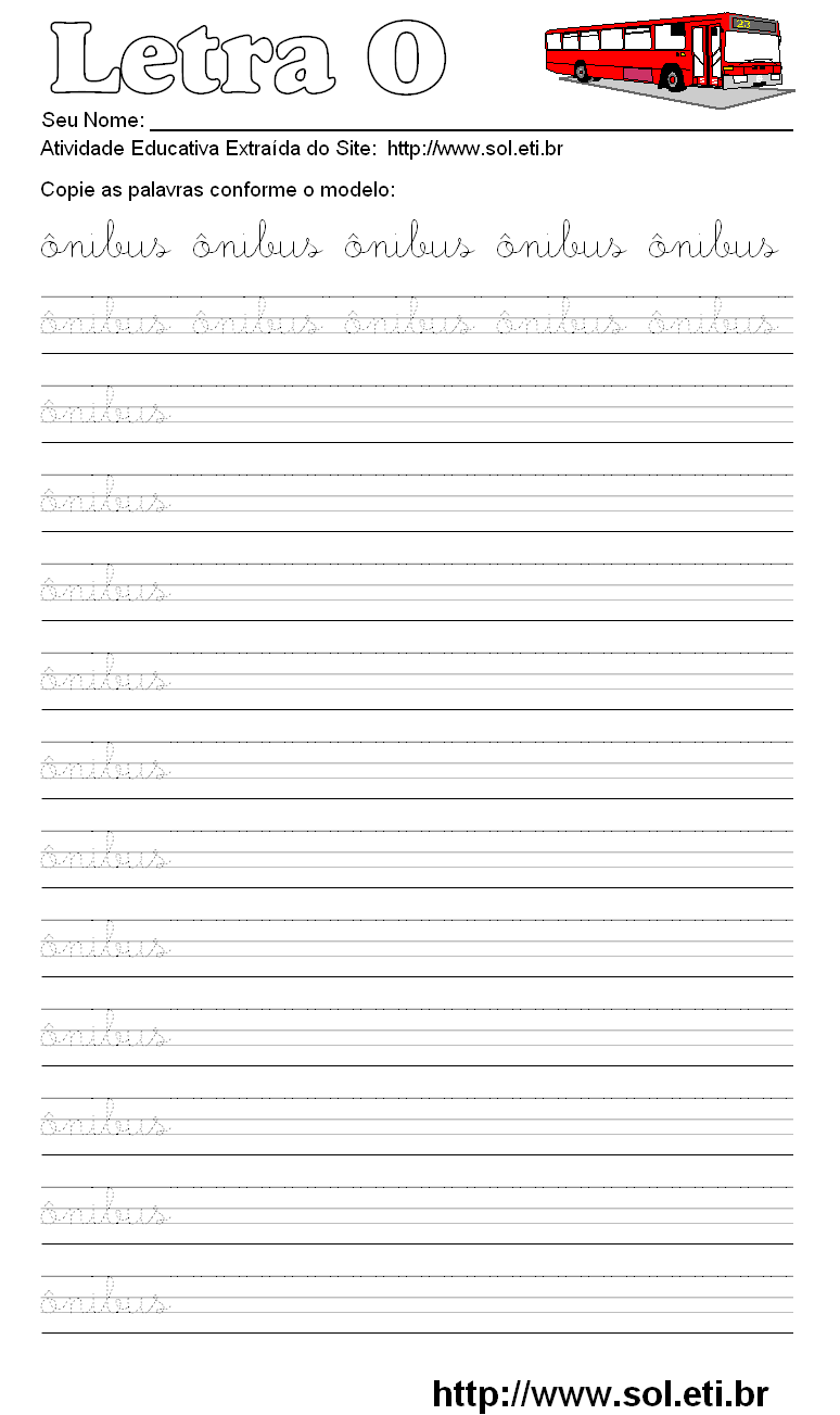 Atividade Pontilhada Com a Letra O de ÔNIBUS.