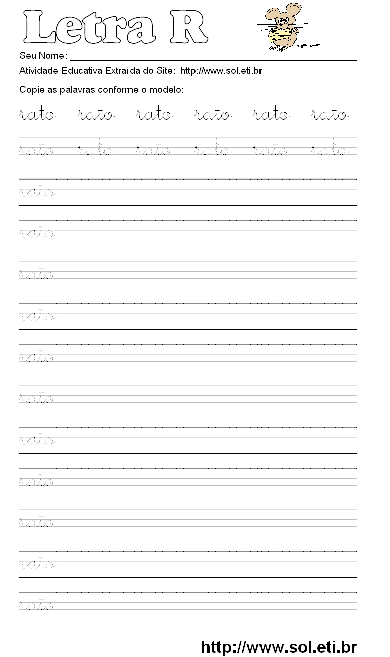 Atividade Pontilhada Com a Letra R de RATO.