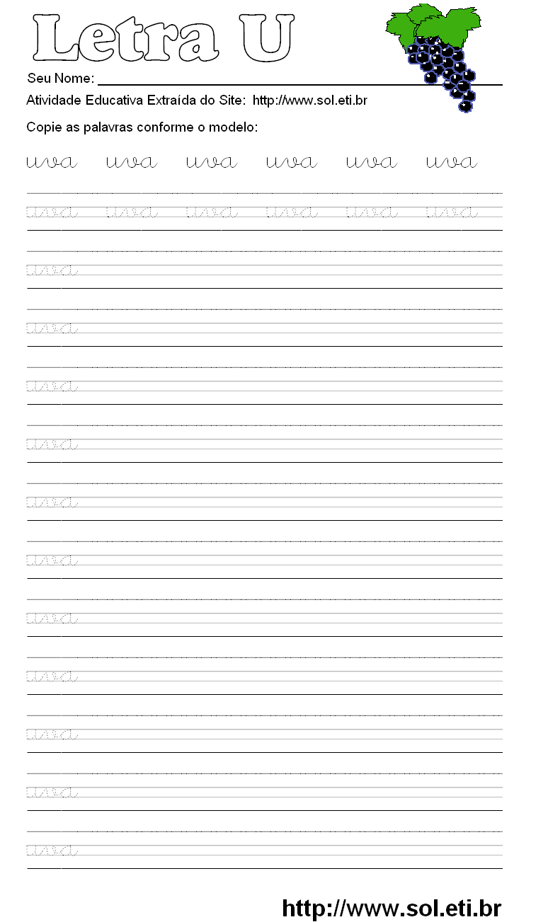 Atividade Pontilhada Com a Letra U de UVA.