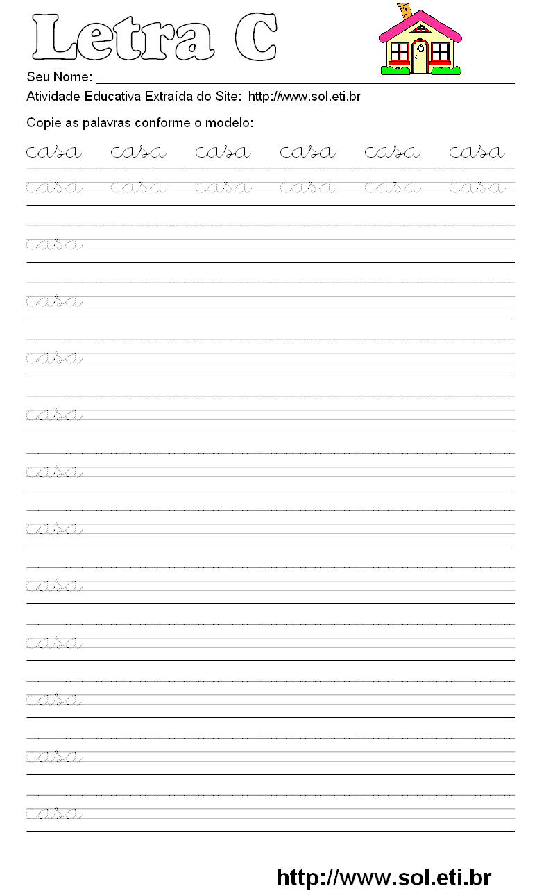 Atividade Pontilhada Com a Letra C de CASA.