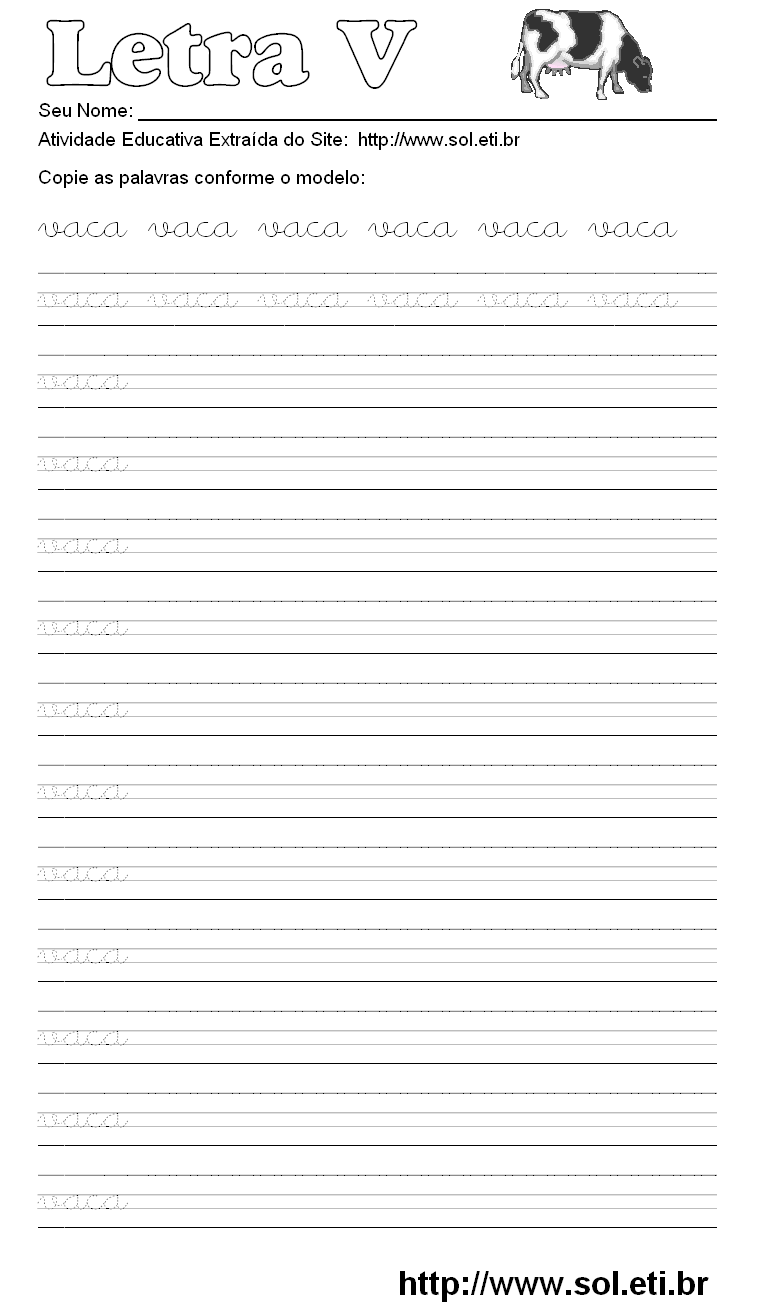 Atividade Pontilhada Com a Letra V de VACA.