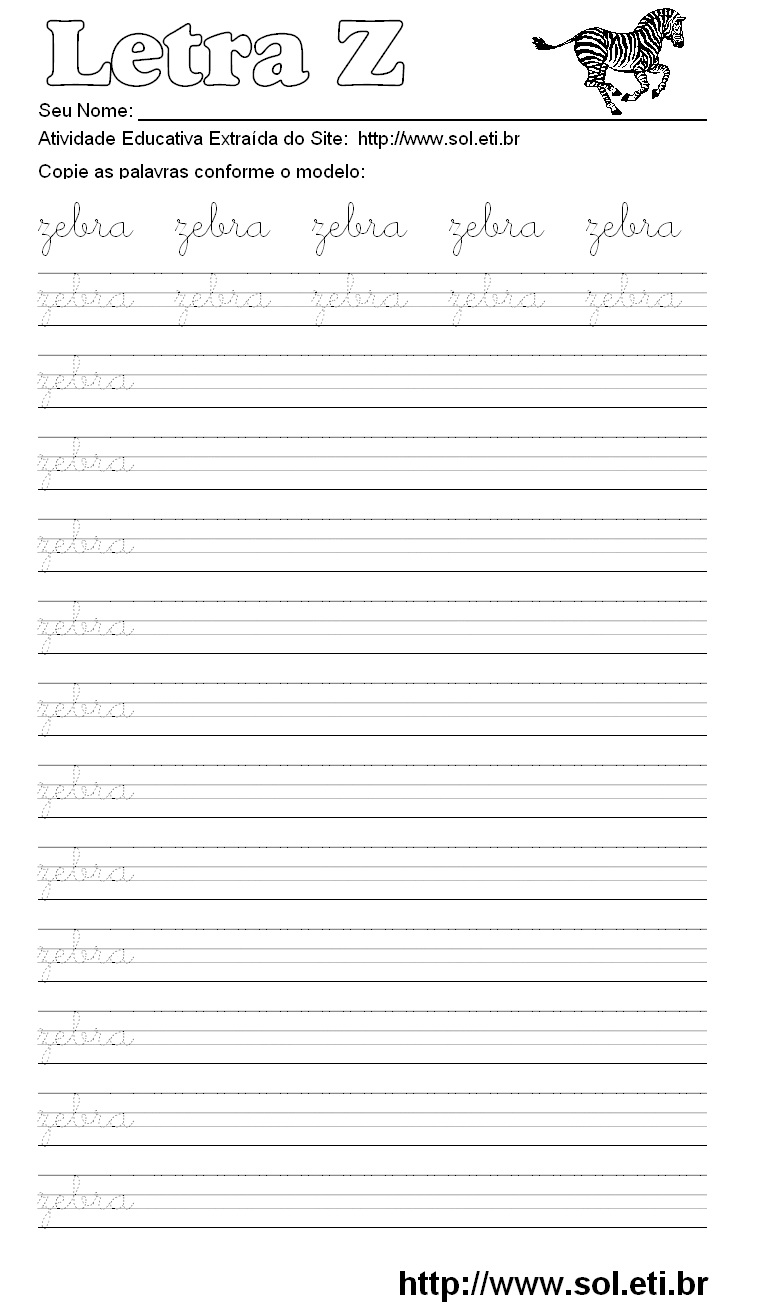 Atividade Pontilhada Com a Letra Z de ZEBRA.