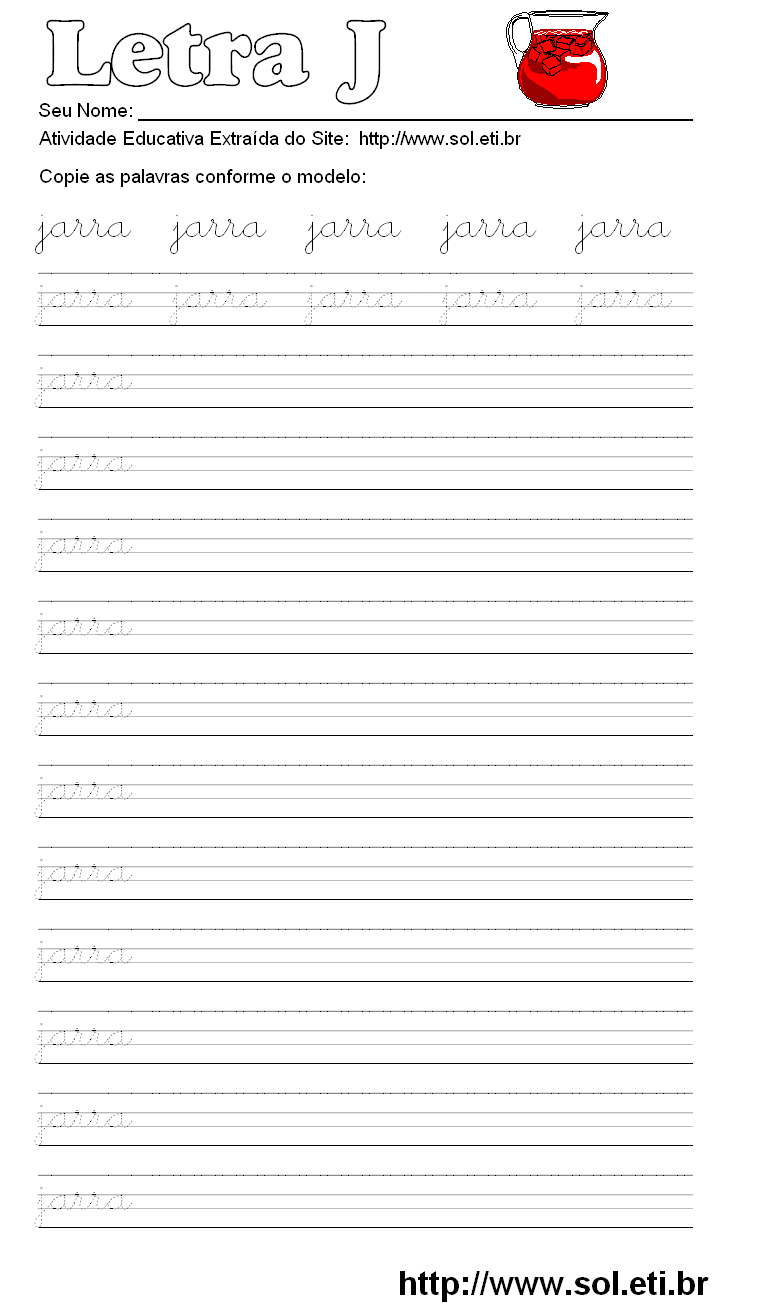 Atividade Pontilhada Com a Letra J de JARRA.