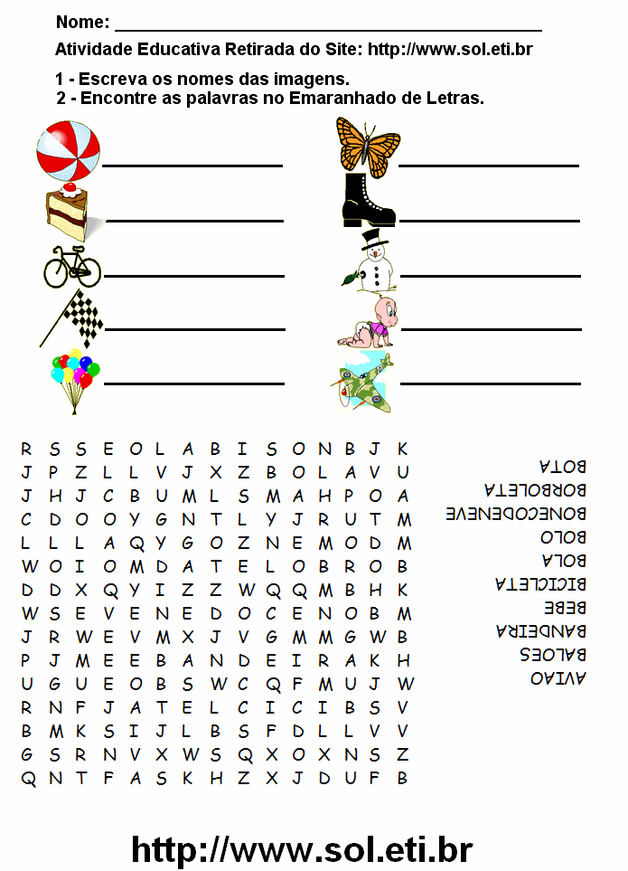 Atividades de Alfabetização, Matemática, Passatempos, Palavras