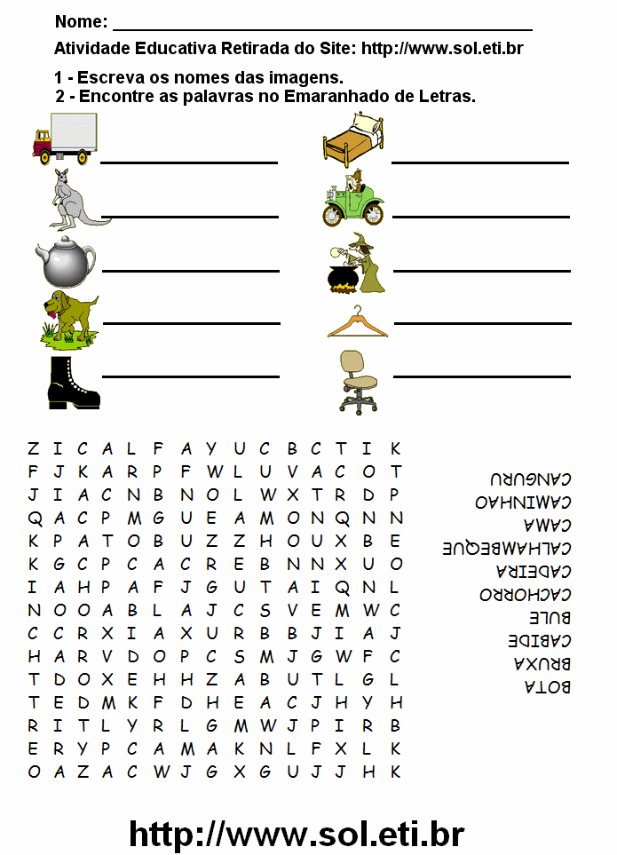 Jogo de Caça Palavras Para Imprimir Com Imagens. Material Didático