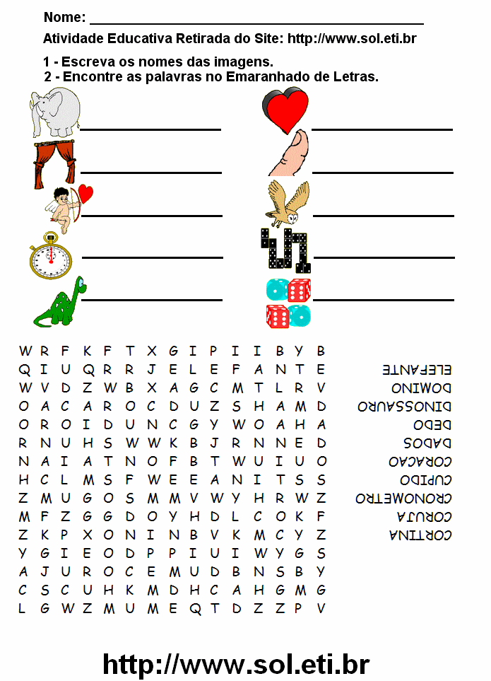 Atividades de Alfabetização, Matemática, Passatempos, Palavras