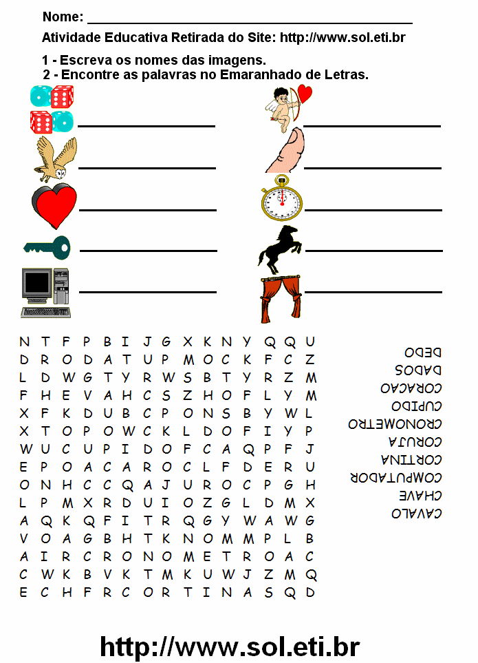 Caça-Palavras Alfabetização 1º ao 3º ano