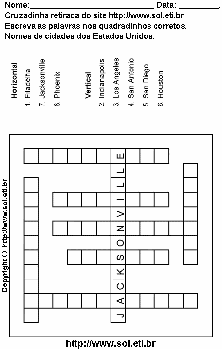 Cruzadinha Para Imprimir Com Nomes de Cidades dos Estados Unidos 10