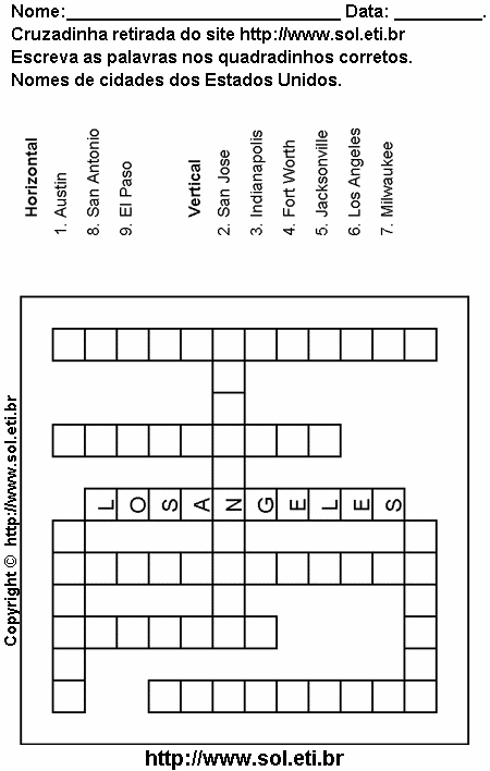 Cruzadinha Para Imprimir Com Nomes de Cidades dos Estados Unidos 11