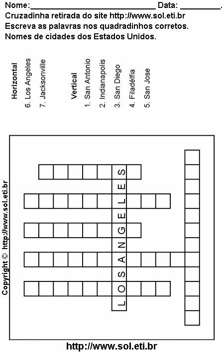 Cruzadinha Para Imprimir Com Nomes de Cidades dos Estados Unidos 12