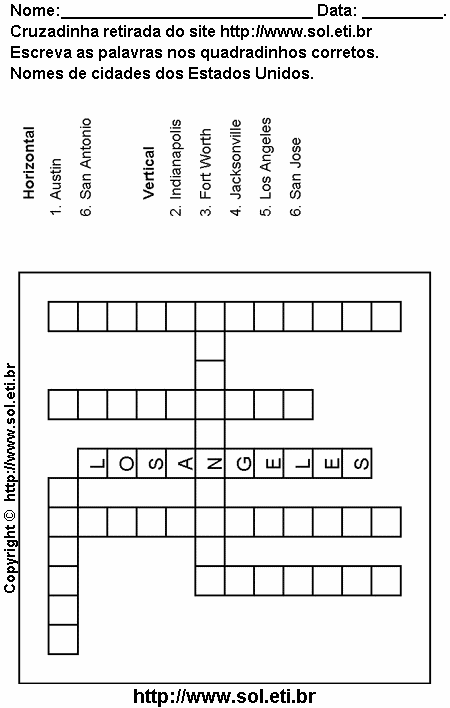Cruzadinha Para Imprimir Com Nomes de Cidades dos Estados Unidos 13