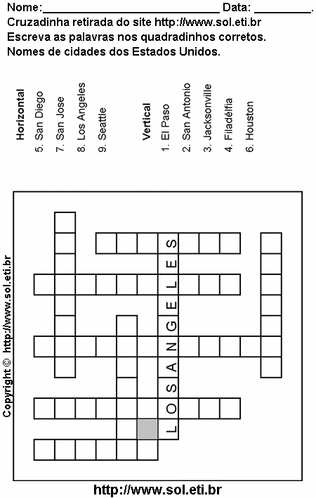 Cruzadinha Para Imprimir Com Nomes de Cidades dos Estados Unidos 14