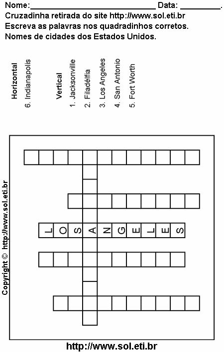 Cruzadinha Para Imprimir Com Nomes de Cidades dos Estados Unidos 15