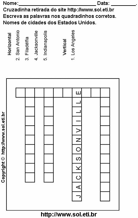 Cruzadinha Para Imprimir Com Nomes de Cidades dos Estados Unidos 16