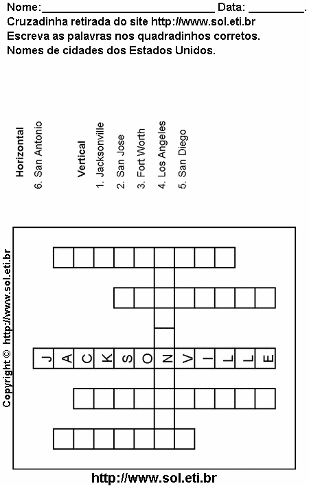 Cruzadinha Para Imprimir Com Nomes de Cidades dos Estados Unidos 17