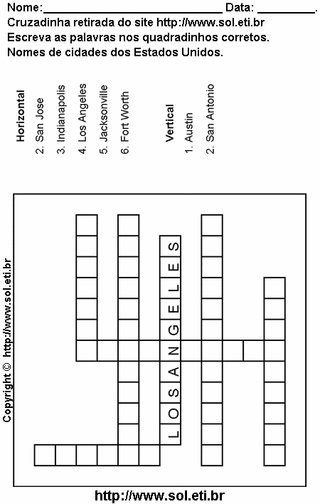 Cruzadinha Para Imprimir Com Nomes de Cidades dos Estados Unidos 18