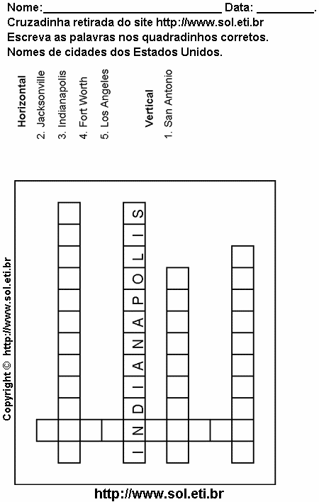 Cruzadinha Para Imprimir Com Nomes de Cidades dos Estados Unidos 2