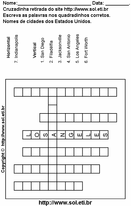 Cruzadinha Para Imprimir Com Nomes de Cidades dos Estados Unidos 20