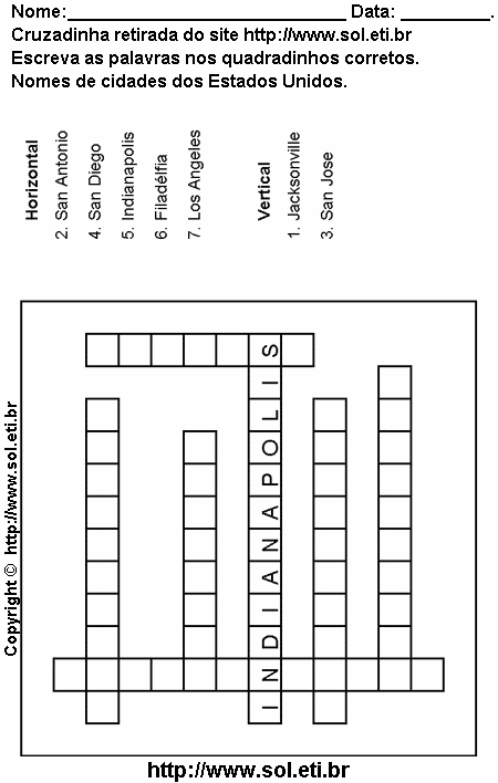 Cruzadinha Para Imprimir Com Nomes de Cidades dos Estados Unidos 21