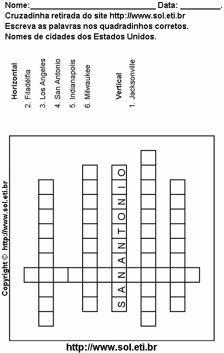Cruzadinha Para Imprimir Com Nomes de Cidades dos Estados Unidos 22