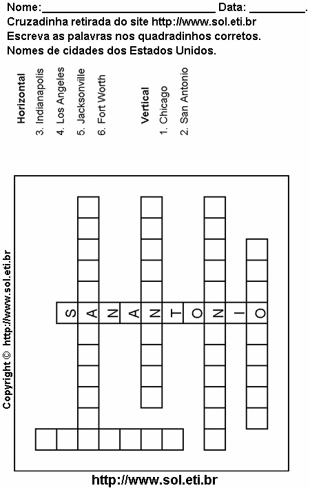Cruzadinha Para Imprimir Com Nomes de Cidades dos Estados Unidos 23