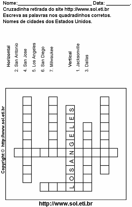 Cruzadinha Para Imprimir Com Nomes de Cidades dos Estados Unidos 24