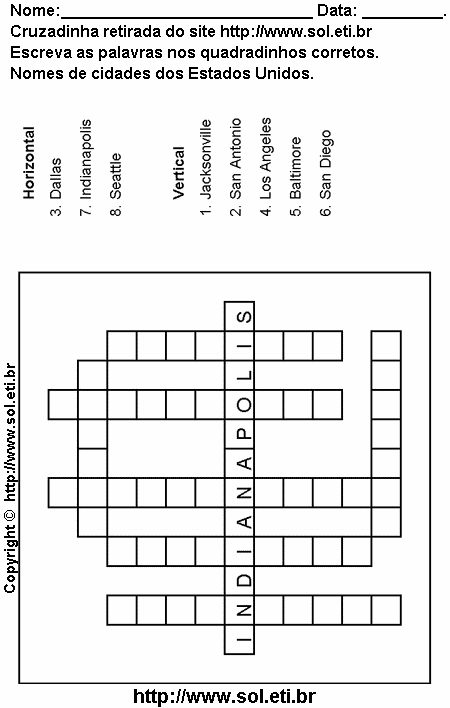 Cruzadinha Para Imprimir Com Nomes de Cidades dos Estados Unidos 25