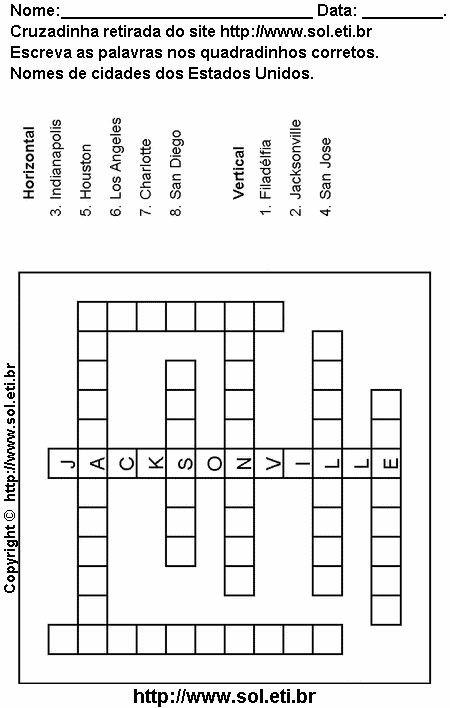 Cruzadinha Para Imprimir Com Nomes de Cidades dos Estados Unidos 3