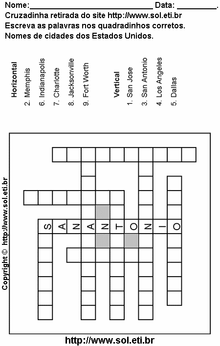 Cruzadinha Para Imprimir Com Nomes de Cidades dos Estados Unidos 4