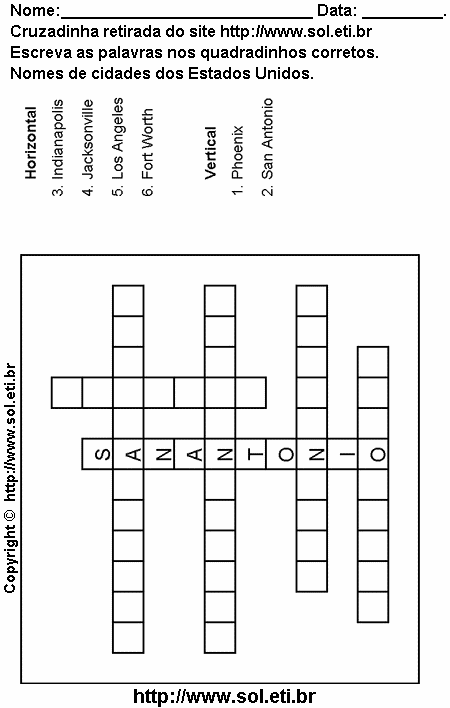 Cruzadinha Para Imprimir Com Nomes de Cidades dos Estados Unidos 5