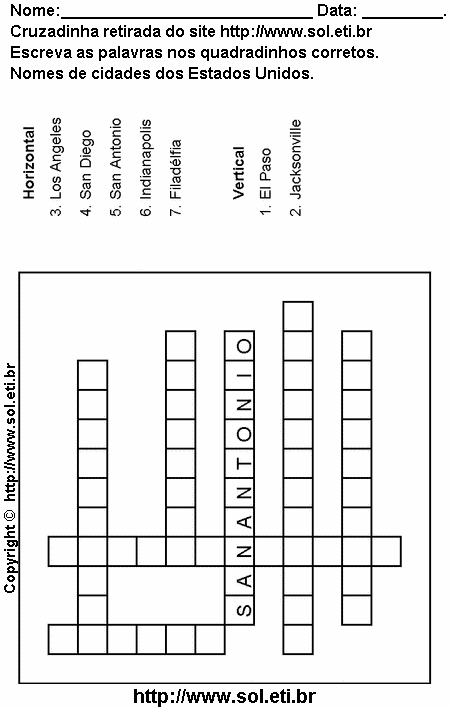 Cruzadinha Para Imprimir Com Nomes de Cidades dos Estados Unidos 6
