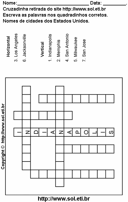 Cruzadinha Para Imprimir Com Nomes de Cidades dos Estados Unidos 7
