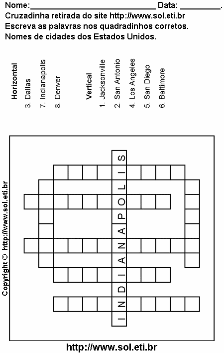 Cruzadinha Para Imprimir Com Nomes de Cidades dos Estados Unidos 8