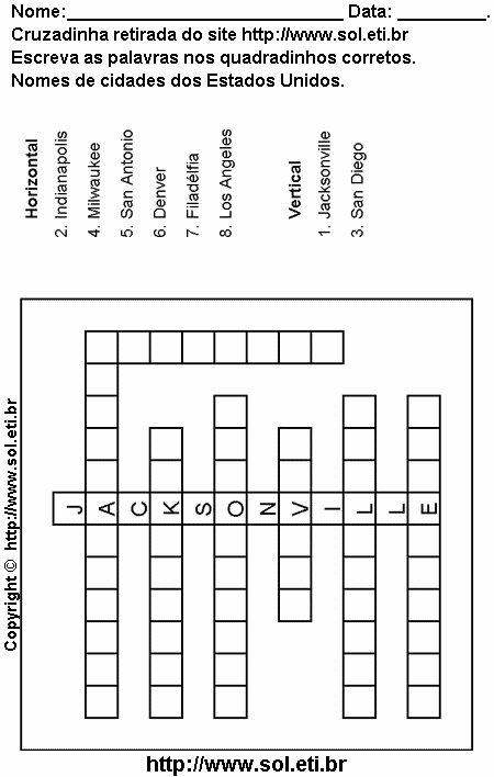 Cruzadinha Para Imprimir Com Nomes de Cidades dos Estados Unidos 9