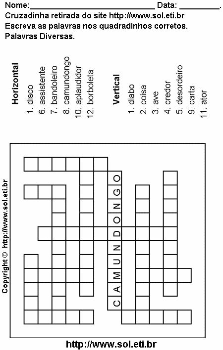 Caça Palavras Para Imprimir. Passatempo Nº 1. Passatemo Nº 22.