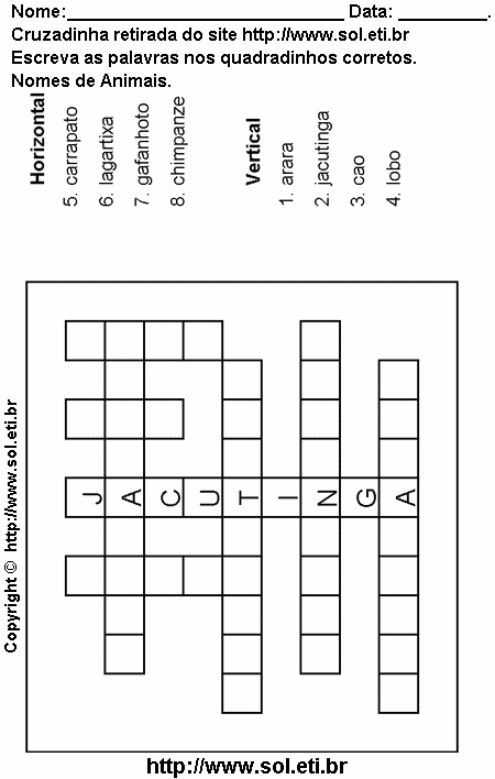 Cruzadinha Para Imprimir Com Nomes de Animais 1