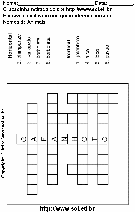 Cruzadinha Para Imprimir Com Nomes de Animais 10