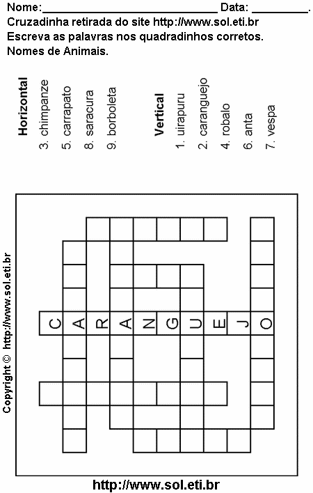 Cruzadinha Para Imprimir Com Nomes de Animais 11