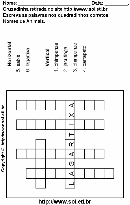 Cruzadinha Para Imprimir Com Nomes de Animais 12
