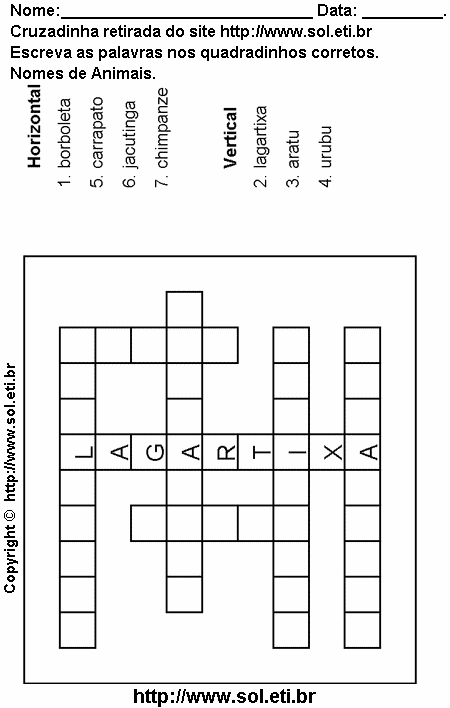 Cruzadinha Para Imprimir Com Nomes de Animais 13