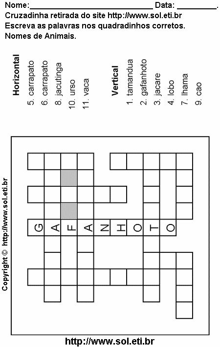 Cruzadinha Para Imprimir Com Nomes de Animais 14