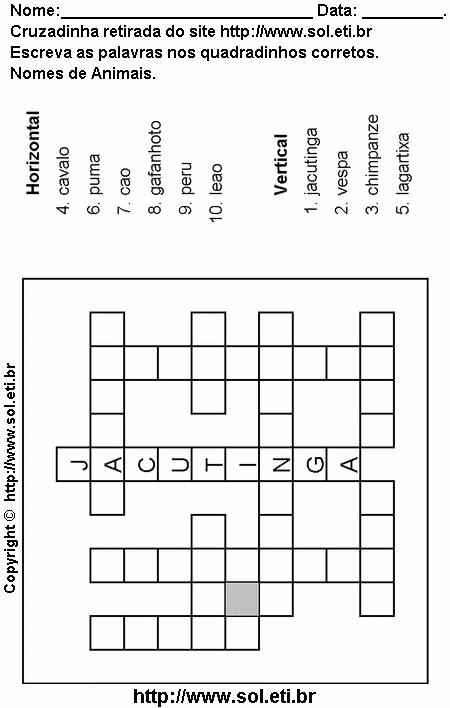 Cruzadinha Para Imprimir Com Nomes de Animais 16